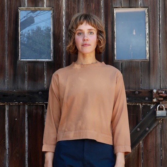 Me & Arrow Tops - Me & Arrow Crew Neck Pullover Tan Flannel Top, S